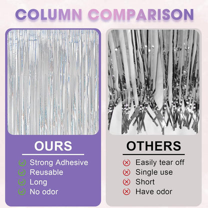 Voircoloria 3 Pack 3.3x8.2 Feet Gold Foil Fringe Backdrop Curtains, Tinsel Streamers, Fringe Backdrop for 2025 New Years Eve, Graduation, Birthday, Baby Shower, Gender Reveal, Disco Party - Colors B