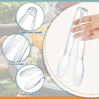 Tessco for you 25 Pcs Plastic Tongs for Serving Bulk, 9 Inch Plastic Disposable Serving Tongs, Heavy Duty Salad Tong for Kitchen, Buffet, BBQ, Events & Catering (White)