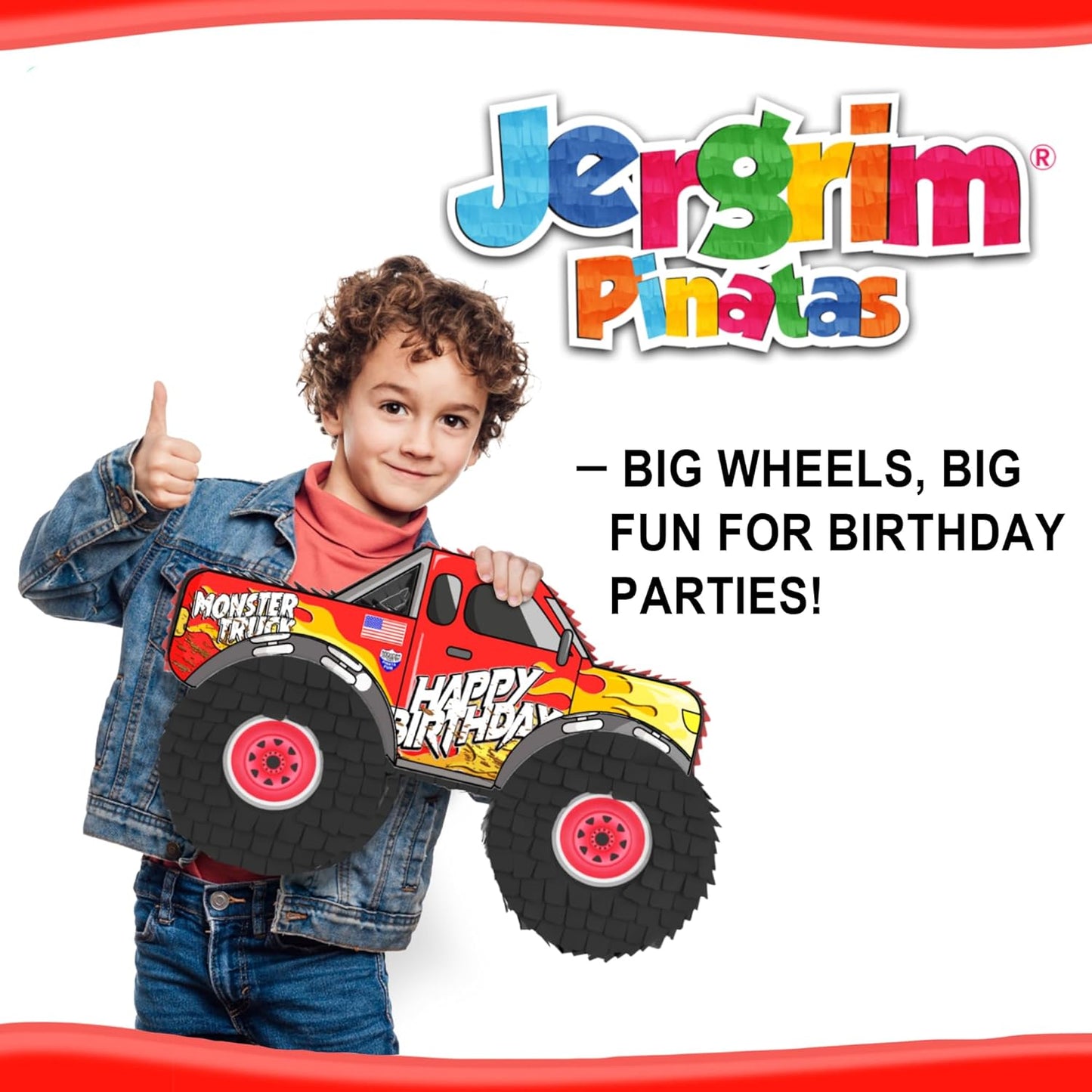 Jergrim Blue Monster Truck Piñata, Small 4 Piece Set, perfect for Kids Birthday Parties, Race Car Party Supplies fits piñata candy and party favors (17”X11”) Durable!