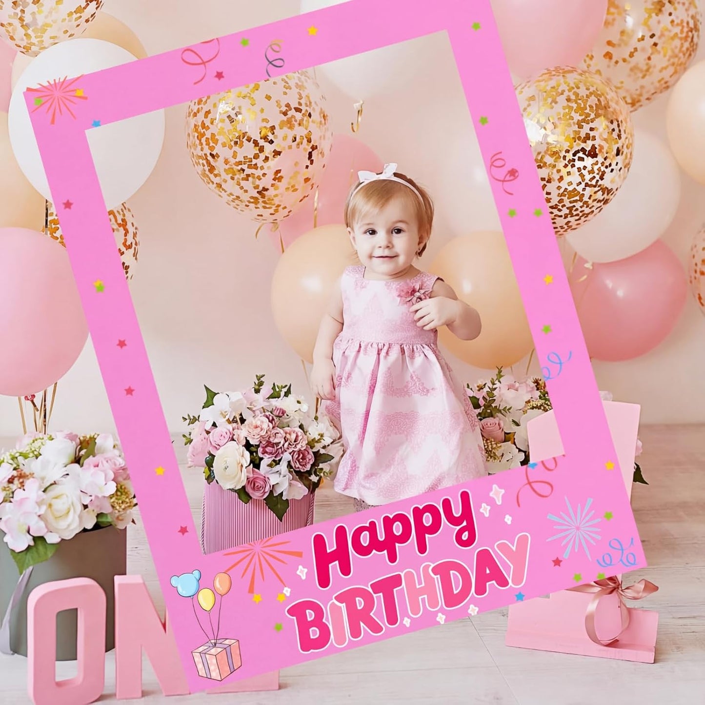 Beeveer 32 x 24 Inch Photo Booth Selfie Frame Prop Booth for Birthday Event Parties Large Blank DIY Cutout Props for Funny Decoration Christmas, Holiday Supplies