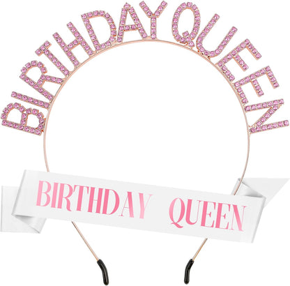 Birthday Sash & Crown for Women - Tiara Headband, Girls' Decorations Accessories