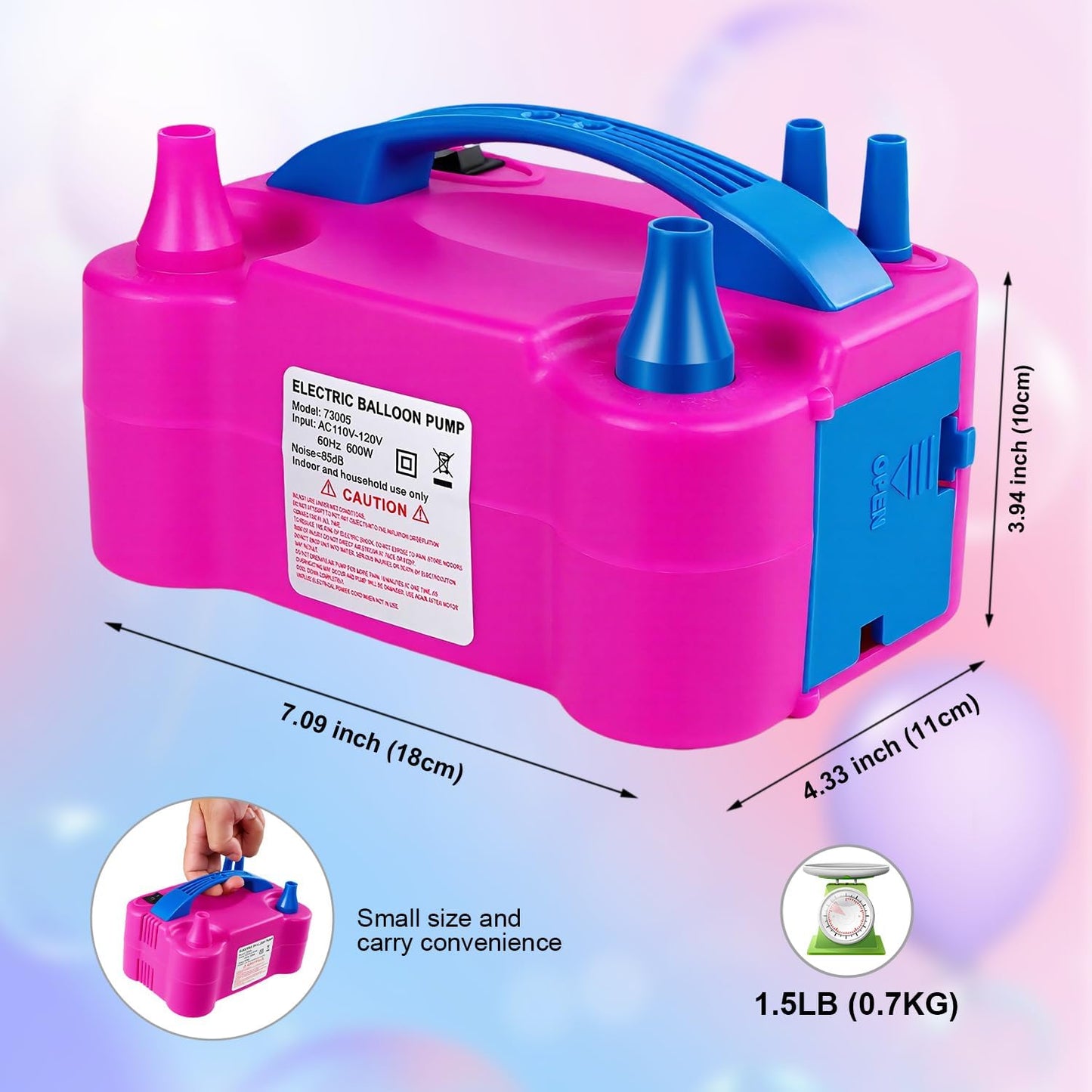 Electric Balloon Pump, Portable Electric Balloon Blower Machine Balloon Air Pump, Dual Nozzle 110V 600W Balloon Inflator for Party Decoration Christmas Birthday-Rose