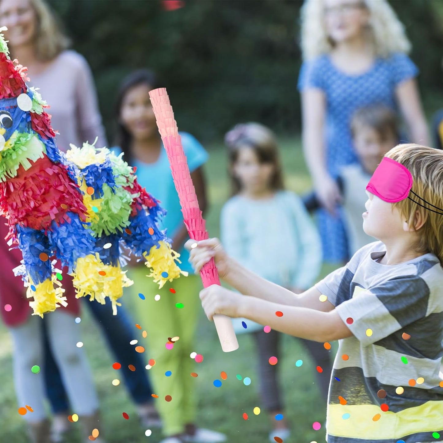 Rose Red Pinata Stick Kit with Blindfold, Rope and Confetti - Perfect for Kids Girls Birthday, Baby Shower, Carnivals Party Supplies