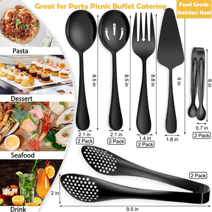 11 PCS Serving Utensils, Large Stainless Steel Spoons Forks Tongs, Pie Server, Great for Hostess Buffet Catering Banquet Party, Silver