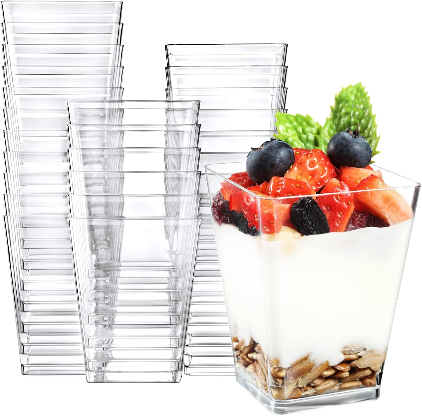 Eupako 200 Pack 5 OZ Plastic Mini Dessert Cups - Clear Small Parfait Cups, Square Appetizer Cups for Fruit, Pudding, Mousse, Ice Cream, Party, Wedding, Valentine's Day