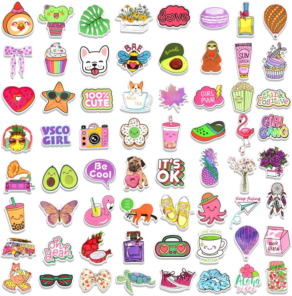 QTL Neon Stickers for Teens & Students Prizes, Waterproof Vinyl Party Favor Stickers, School Rewards, Water Bottle and Laptop, 50PCS - Colors B