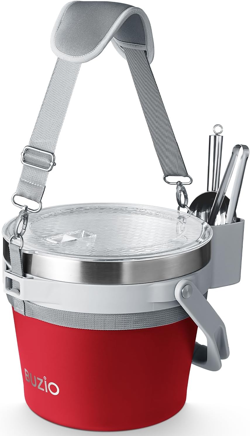 BUZIO 7 L Ice Bucket for Parties with Lid and Scoop & Tongs, Vacuum Insulated Stainless Steel Ice Buckets with Handle and Adjustable Shoulder Strap, Large Beverage Bucket for Cocktail Bar, Blue