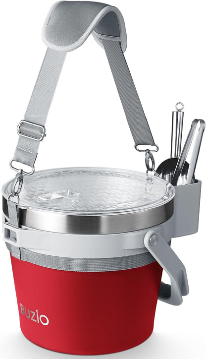 BUZIO 7 L Ice Bucket for Parties with Lid and Scoop & Tongs, Vacuum Insulated Stainless Steel Ice Buckets with Handle and Adjustable Shoulder Strap, Large Beverage Bucket for Cocktail Bar, Blue