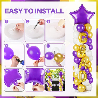 2 Sets Graduation Balloon Column Stand Kits with Balloons 2026 Grad Themed Decoration Navy Blue Balloon Tower Stand Kit for Grad High School & College Celebration Party Decor