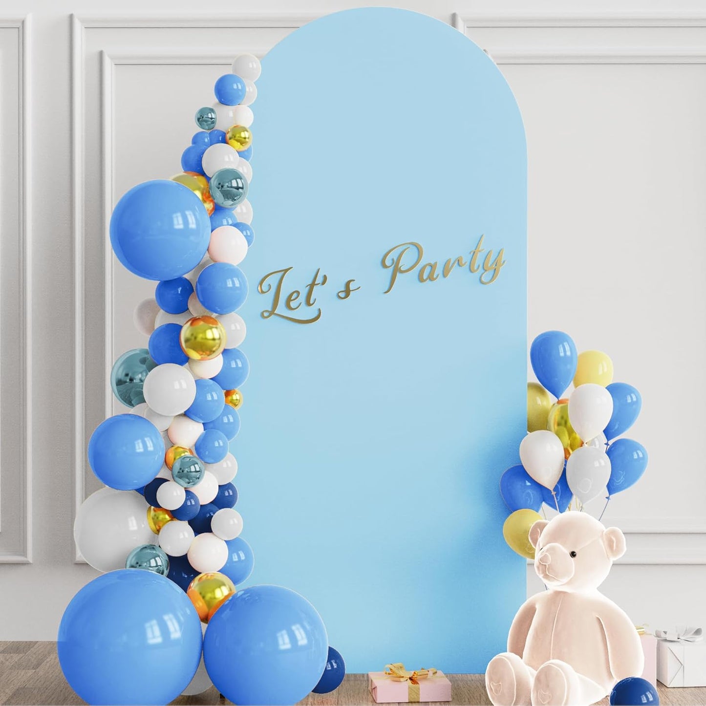 Wokceer 7.2 FT Wedding Arch Backdrop Stand and White Arch Cover, Metal Arch Stand with Arch Stand Cover for Birthday Party Wedding Ceremony Bridal Baby Shower Event Decor