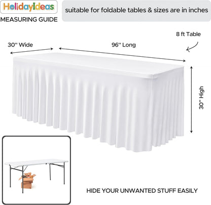 HolidayIdeas 2 Pack Spandex Table Skirt for 6 Ft Rectangle Tables, Black Fitted Stretch Tablecloth 30 x 72 Inch, Wrinkle Resistant Ruffle Design for Wedding Banquets, Trade Shows, Parties