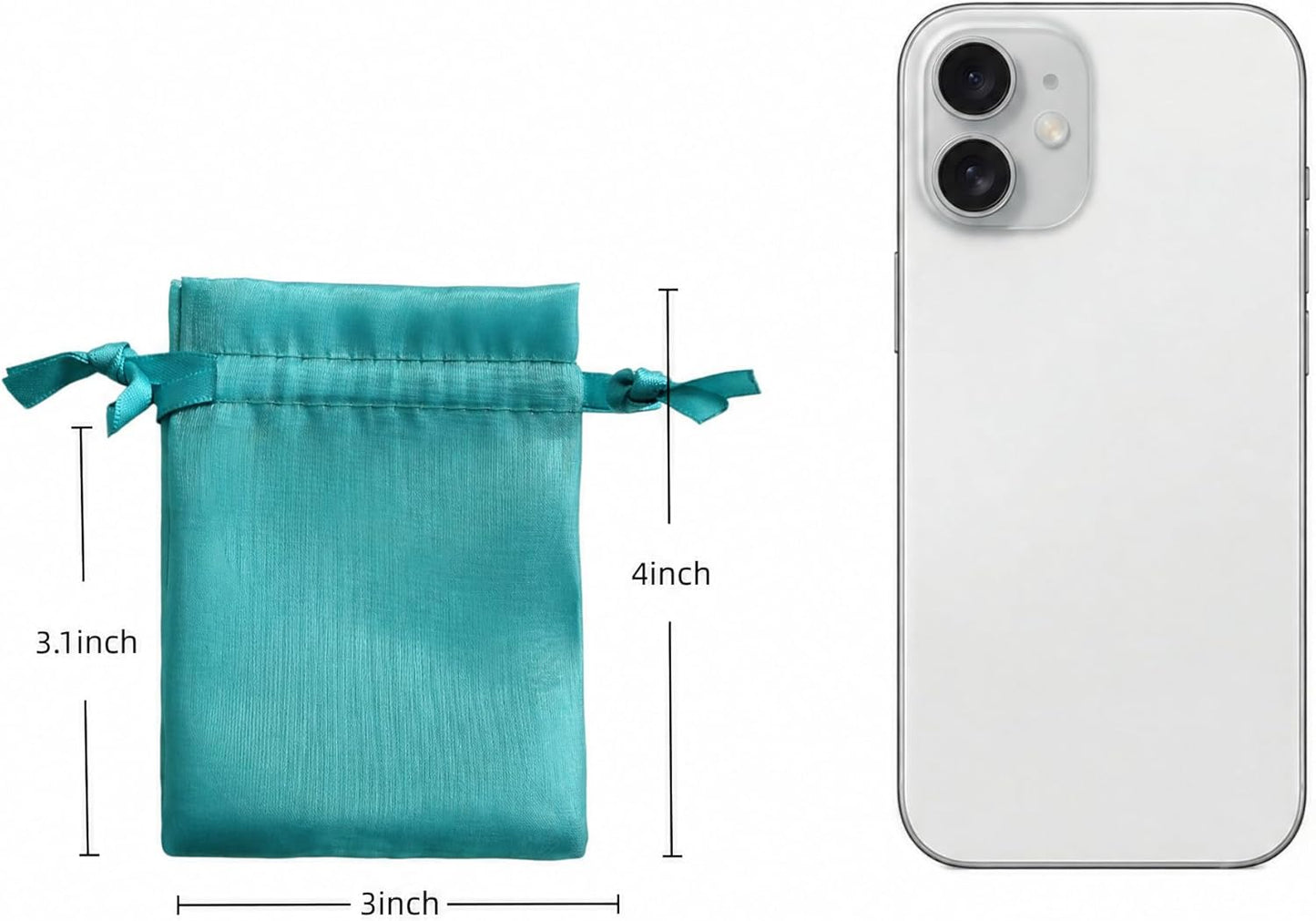 QIANF 20 Pcs Peacock Blue Small Organza Bags 3X4 inch for Wedding Favors with Drawstring, Mini Mesh Gift Bags Jewelry Pouch for Candy Bridal Shower Party Favor Baby Shower Christmas