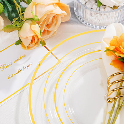 I00000 102 Pieces Gold Plastic Plates, Disposable Party Plates White Gold Rim, 51 Disposable Gold Dinner Plates 10.25 Inch and 51 Disposable Dessert Appetizer Elegant Fancy Wedding Plates 7.5 Inch