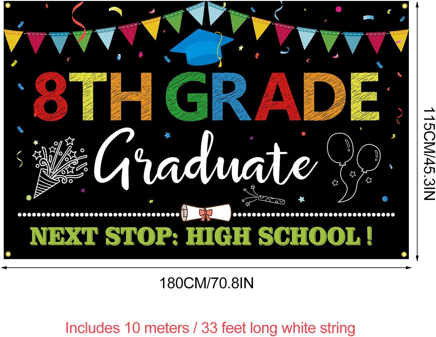 PTFNY 8th Grade Graduation Backdrop Banner 8th Grade Graduate Banner 8th Grade Graduation Decorations Boys Girls Eighth Grade Party Background Decoration Photo Booth Props
