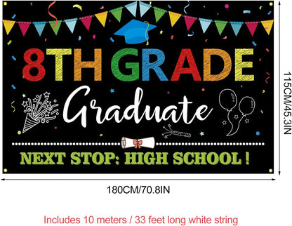 PTFNY 8th Grade Graduation Backdrop Banner 8th Grade Graduate Banner 8th Grade Graduation Decorations Boys Girls Eighth Grade Party Background Decoration Photo Booth Props