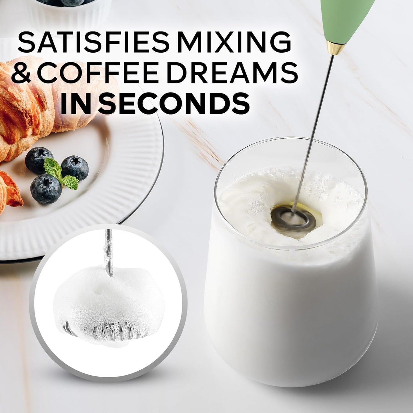 Zulay Kitchen Powerful Milk Frother Wand With Duracell Batteries - Ultra Fast Handheld Drink Mixer - Electric Whisk Foam Maker for Coffee, Lattes, Cappuccino & Matcha - Z1 Motor - Black - Colors D