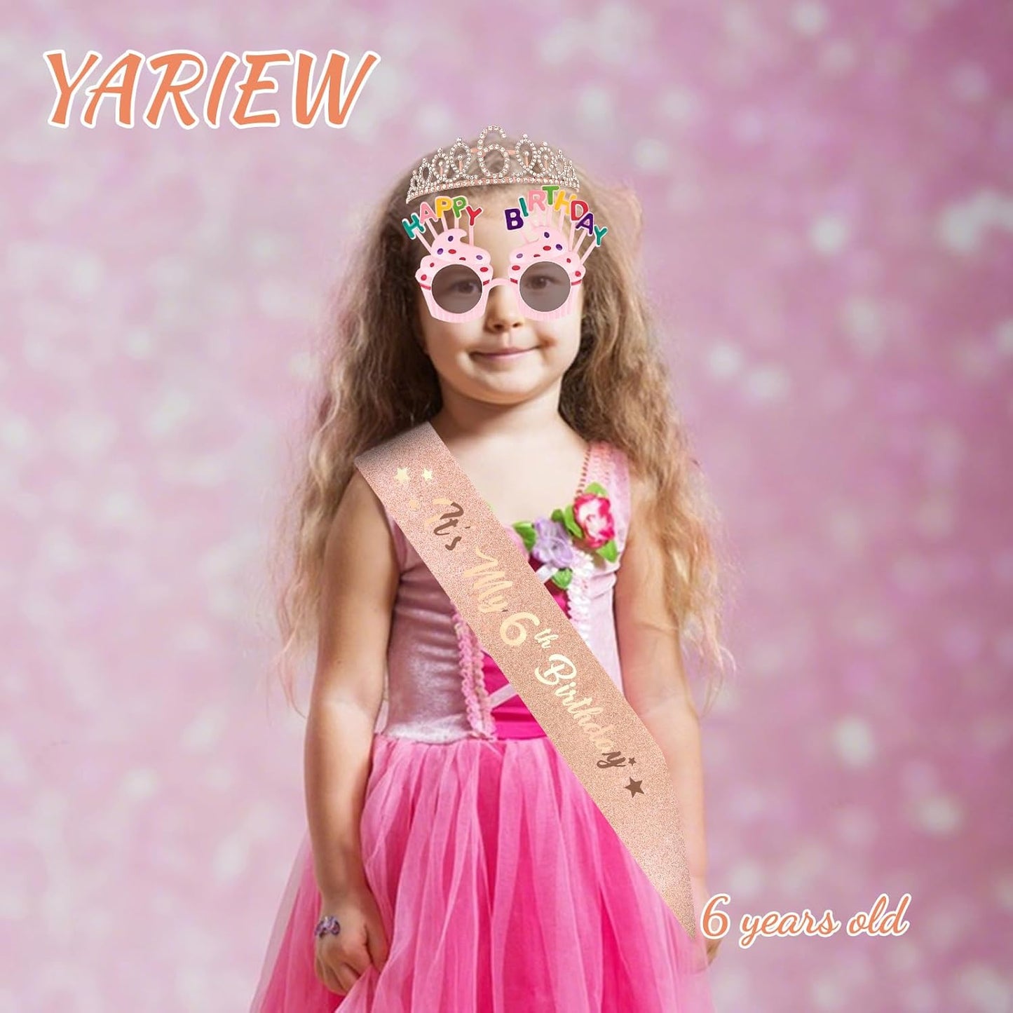 YARIEW 3rd Birthday Decorations, 3rd Glitter Purple Sash and Crown Kit with Happy Birthday Sunglasses, Tiara Princess Crown and Sash Party Outfit Accessory