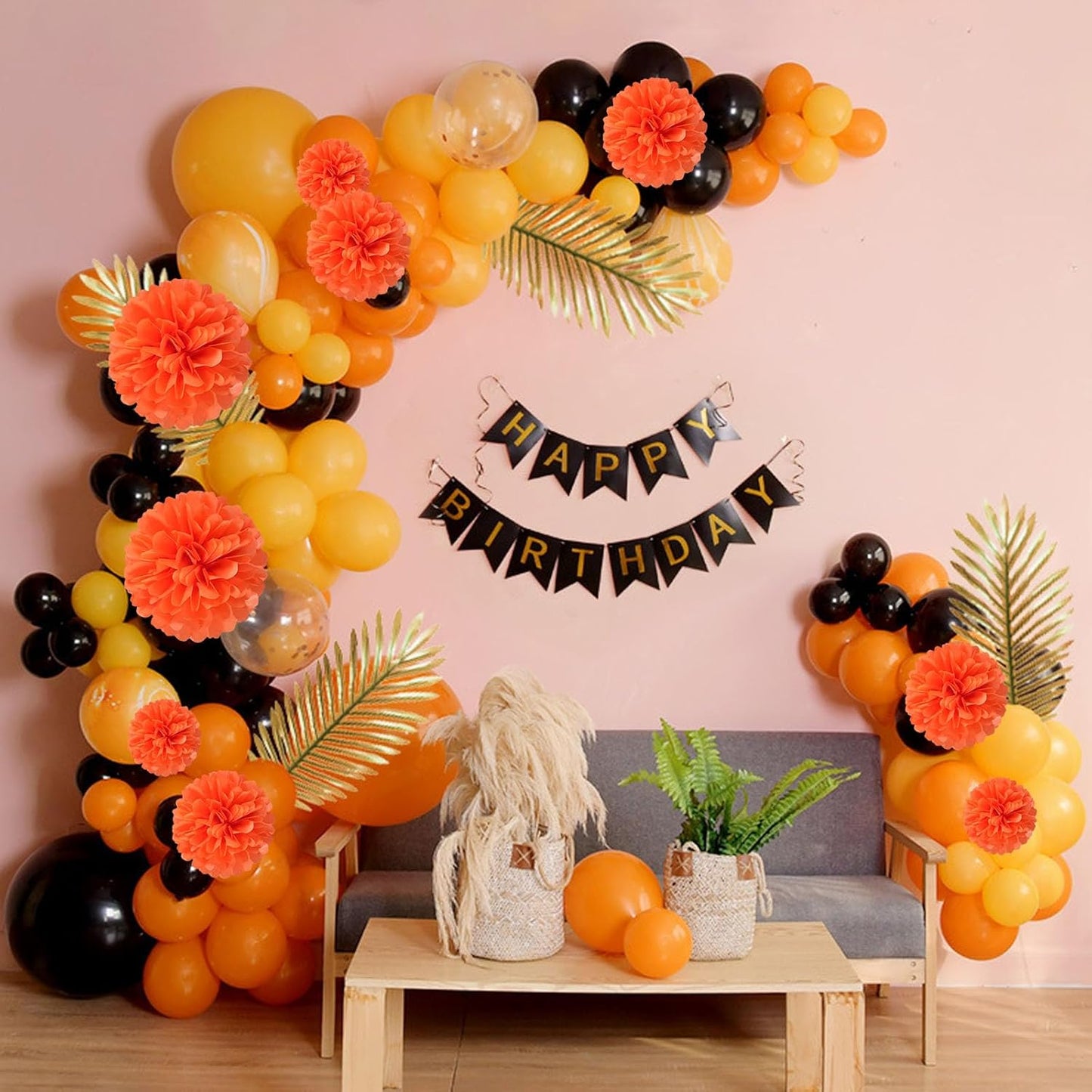 20 PCS Orange Tissue Paper Pom Poms, Tissue Pom Poms Flowers, Sizes of 6", 10", 12", 14" Hanging Paper Flower Ball for Wedding, Birthday, Halloween, Christmas, Baby Shower Party Decor