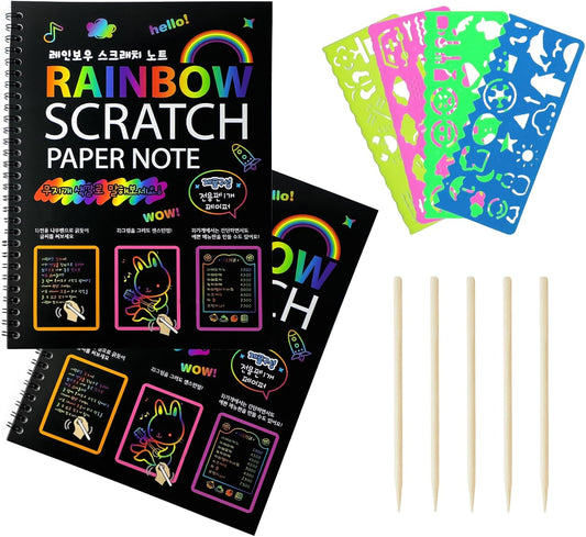 Eommmgl Scratch Art Paper for 4-12 Kids，2 Pack Rainbow Notebooks ，Best Arts and Crafts Gift for Stocking Stuffers，Birthday，Classroom Activities ，Party Travel Games