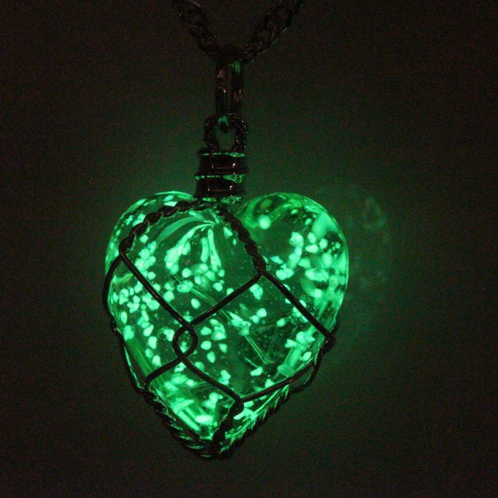 FM FM42 Glow in The Dark Blue/Green Heart Pendant Necklace, Glow Green Light