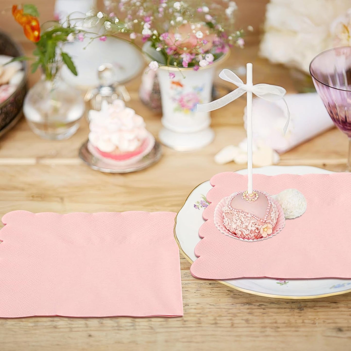 100 Pcs Cocktail Napkins, 2-Ply 5 x 5 Inches Disposable Scalloped Napkins, Thick Premium Dessert Napkins for Party, Wedding, Dinner, Birthday, Anniversary, Festival (Sage Green)
