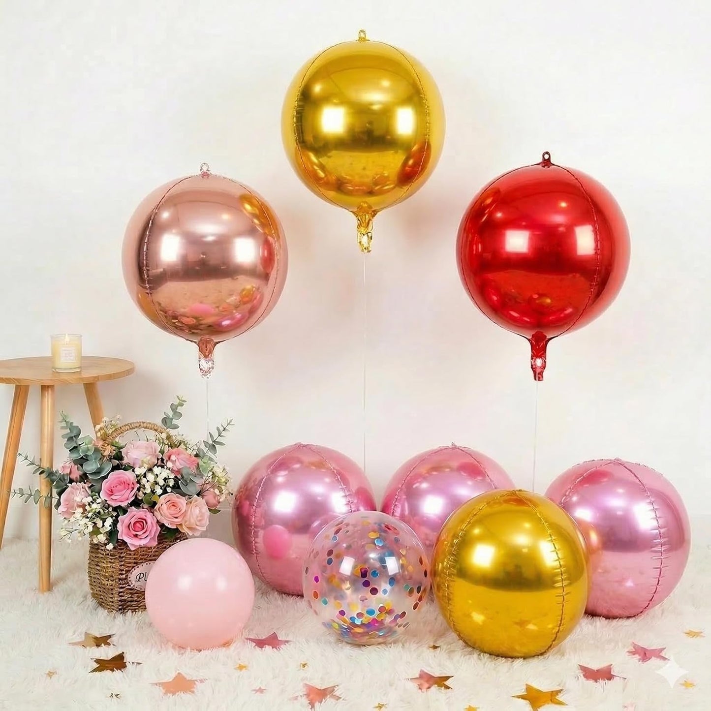 Metallic Gold Round Foil Balloons, 22" Large 4D Sphere Mylar Ball Balloons 6PCS, for Graduation Prom Birthday Wedding Anniversary Disco Party Decorations