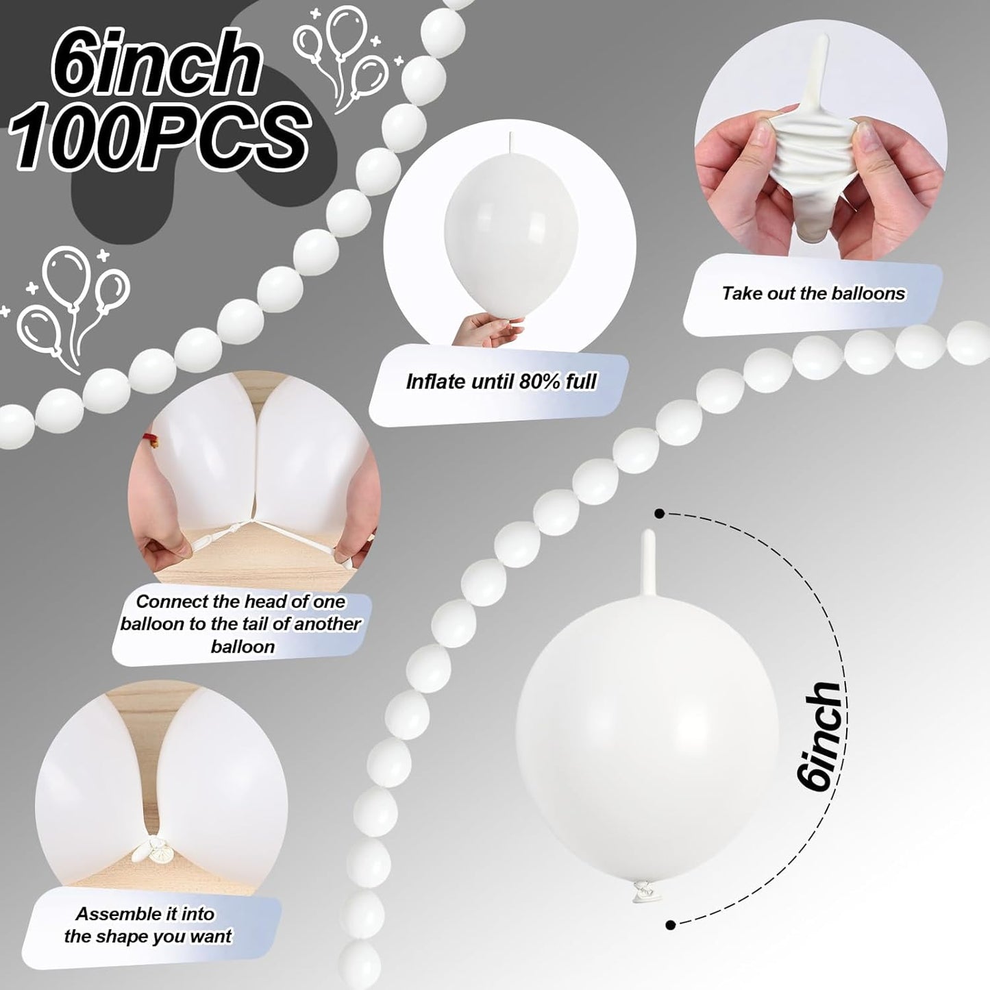 Gold Quick Link Balloons, 60PCS Linking for Balloon Wall Arch Chains, 6inch Linkable for Wedding Birthday Baby Shower Engagement Graduation Party Decorations