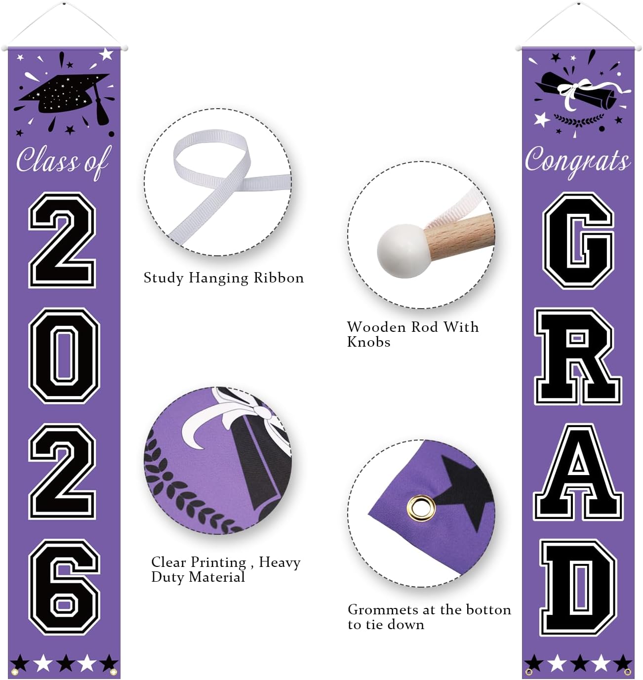 DAZONGE 2026 Graduation Decorations Blue, Congrats Grad Porch Banner for Any Schools or Grades 2026 Graduation Party Decorations