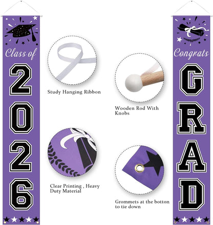 DAZONGE 2026 Graduation Decorations Blue, Congrats Grad Porch Banner for Any Schools or Grades 2026 Graduation Party Decorations