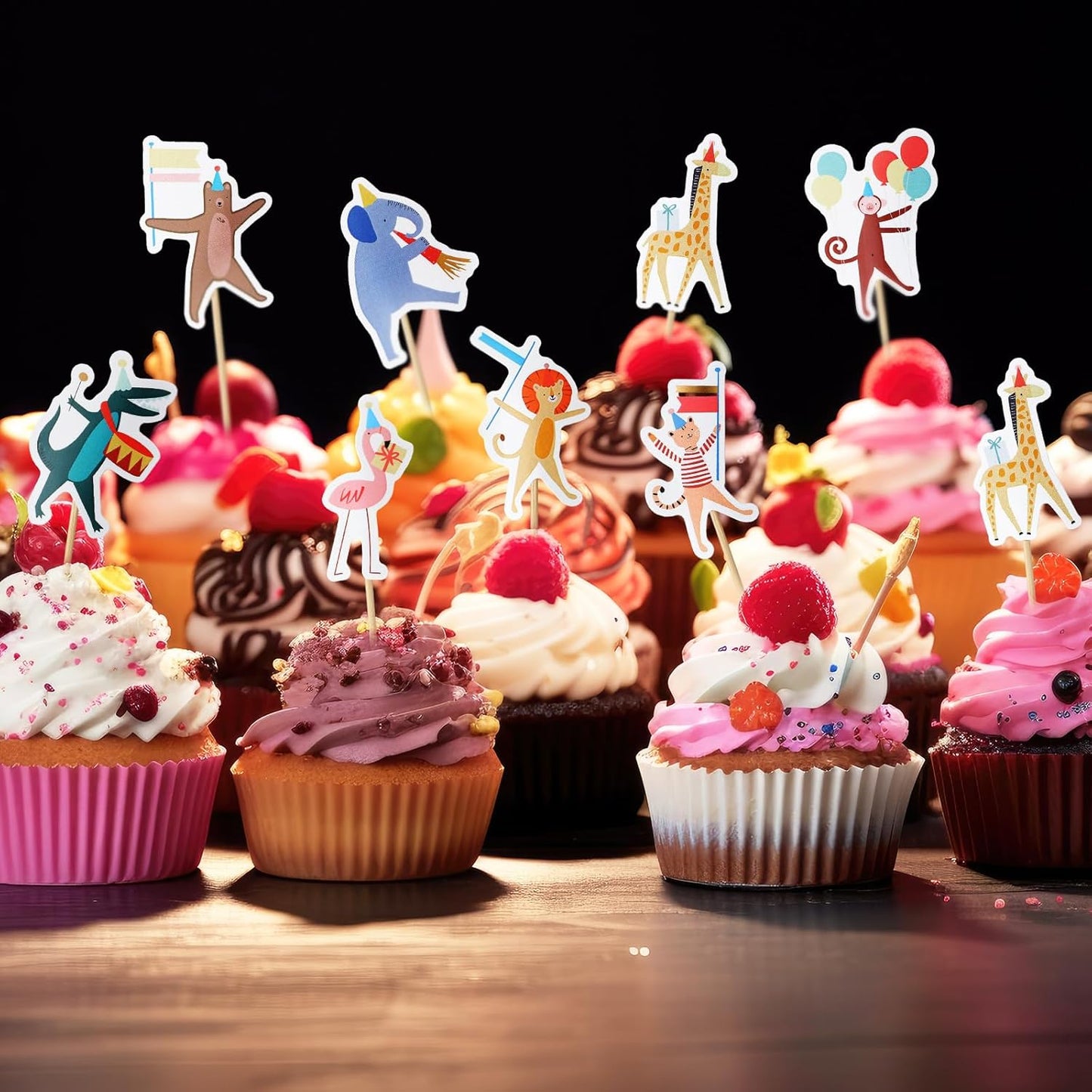 AmazingSpark 24 Pcs Animal Parade Cupcake Toppers Safari Cupcake Picks Woodland Jungle Cake Decorations for Jungle Theme Baby Shower Zoo Wild Animal Birthday Party Supplies