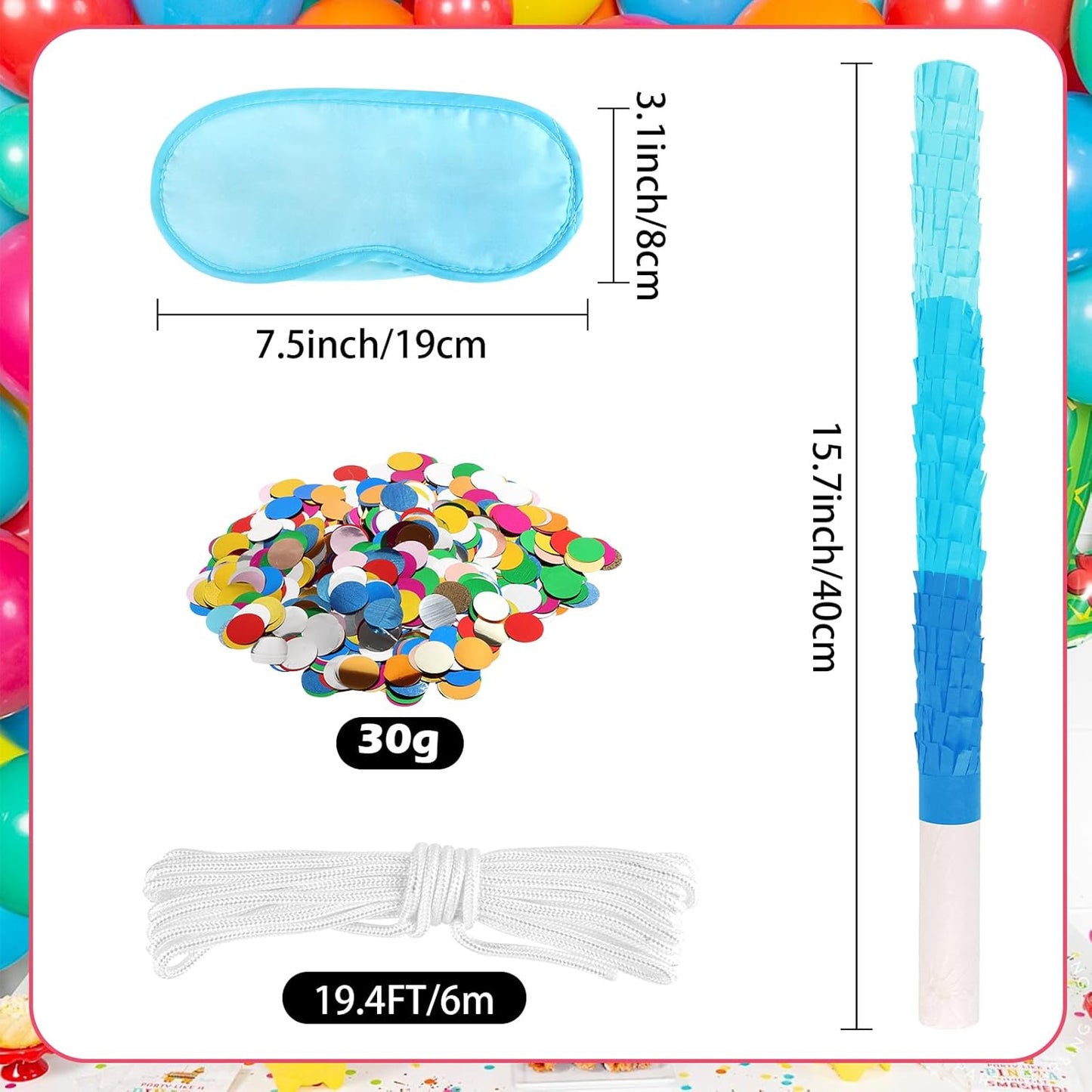 15.75 Inch Piñata Stick Kit Blue Unbreakable Pinata Stick with Blindfold Blind Rope Blind Stick Suitable for Girls Boys Adults Can Have Fun at Any Party