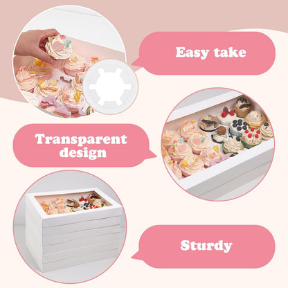 TOMNK 20pcs Cupcake Boxes, Cupcake Boxes 12 Count, 13x10x3.5 Inch White Containers Bakery Holders with Windows and Inserts to Fit Muffins, Cookies