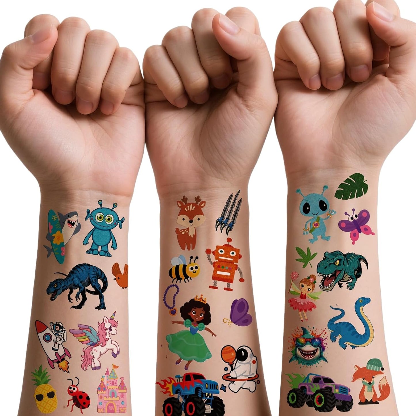 252+ PCS Glow Unicorn Princess Temporary Tattoo for Kids, 36 Sheets Rainbow Castle Candy Star Prince Fake Tattoos Sticker for Girls Boys, Luminous Birthday Magic Fairy Theme Party Favors Decoration