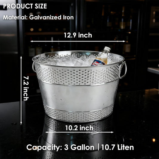 2PCS Galvanized Tub Ice Bucket for Parties, Thick Metal Galvanized Drink Buckets, Beverage Tub with Handles, Drink Bucket for Indoor & Outdoor Party (White)