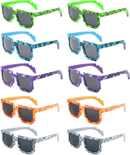 kilofly 10pc 8-Bit Pixel UV Protect Gamer Sunglasses Adult Kids Party Favors
