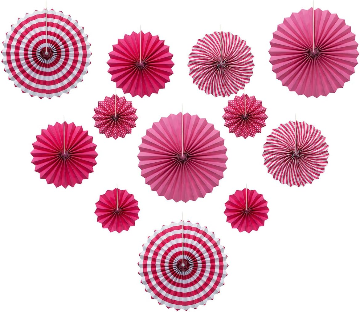ONUPGO Red Paper Fans Hanging Paper Fans Flower Set, 12PCS Mexican Fiesta Kids Party Decorations Hanging Banner for Wedding Birthday Engagement Bridal Shower Baby Shower Event Holiday Celebration