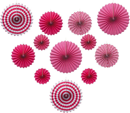 ONUPGO Red Paper Fans Hanging Paper Fans Flower Set, 12PCS Mexican Fiesta Kids Party Decorations Hanging Banner for Wedding Birthday Engagement Bridal Shower Baby Shower Event Holiday Celebration