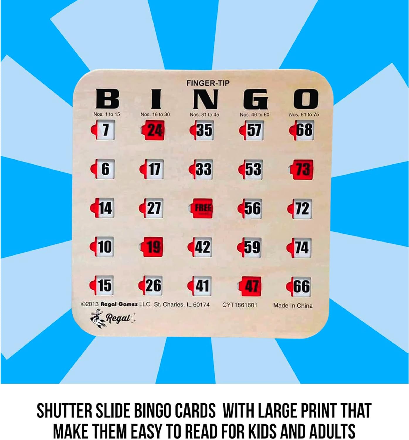 Regal Bingo Bulk Bingo Cards with Sliding Windows - Reusable Large Print Bingo Game Cards for Adults Large Group - 10 Pack, Green