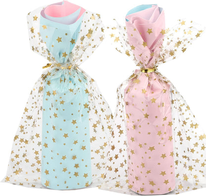 100 Pcs Star Printed 5"X 7" Gift Wrap Cello Cellophane Treat Bags Party Favor bags Clear Candy Cookie Bag Plastic Poly Goodie Storage Bag with Twist Ties for Bakery,Birthday, Wedding ,Party Decorations (Gold)