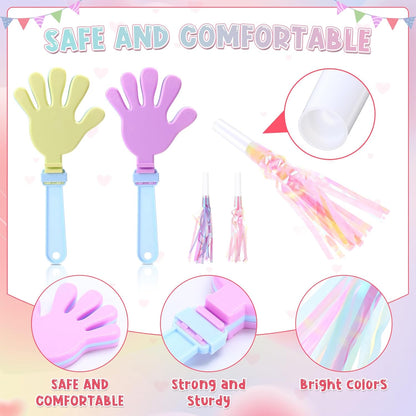 Lenwen 48 Pieces Pink Mermaid Party Noise Makers 24 Hand Clapper Noisemakers 24 Glitter Metallic Fringed Tassel Party Horns for Birthday Sporting Events Adults Carnival Games Rewards Cheer Supplies