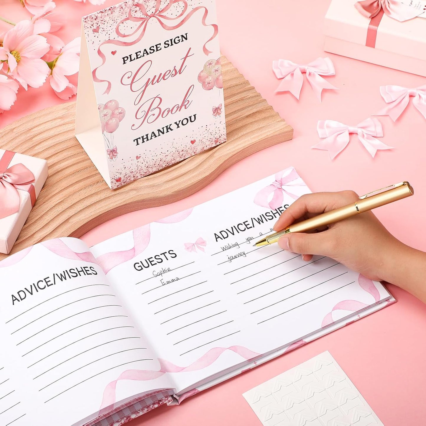 Fuyoooo 27 Pcs Safari Animal Baby Shower Guest Book Set Baby Shower Sign in Guest Floral Book Place Table Cards with Gold Pen Adhesive Photo Corner for Birthday Party