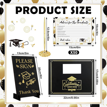 Kolldenn Graduation Guest Book Grad Party Guest Book with Signature Pen, Wood Table Sign, 50 Graduation Advice Cards Memory Party Supplies for College Gifts
