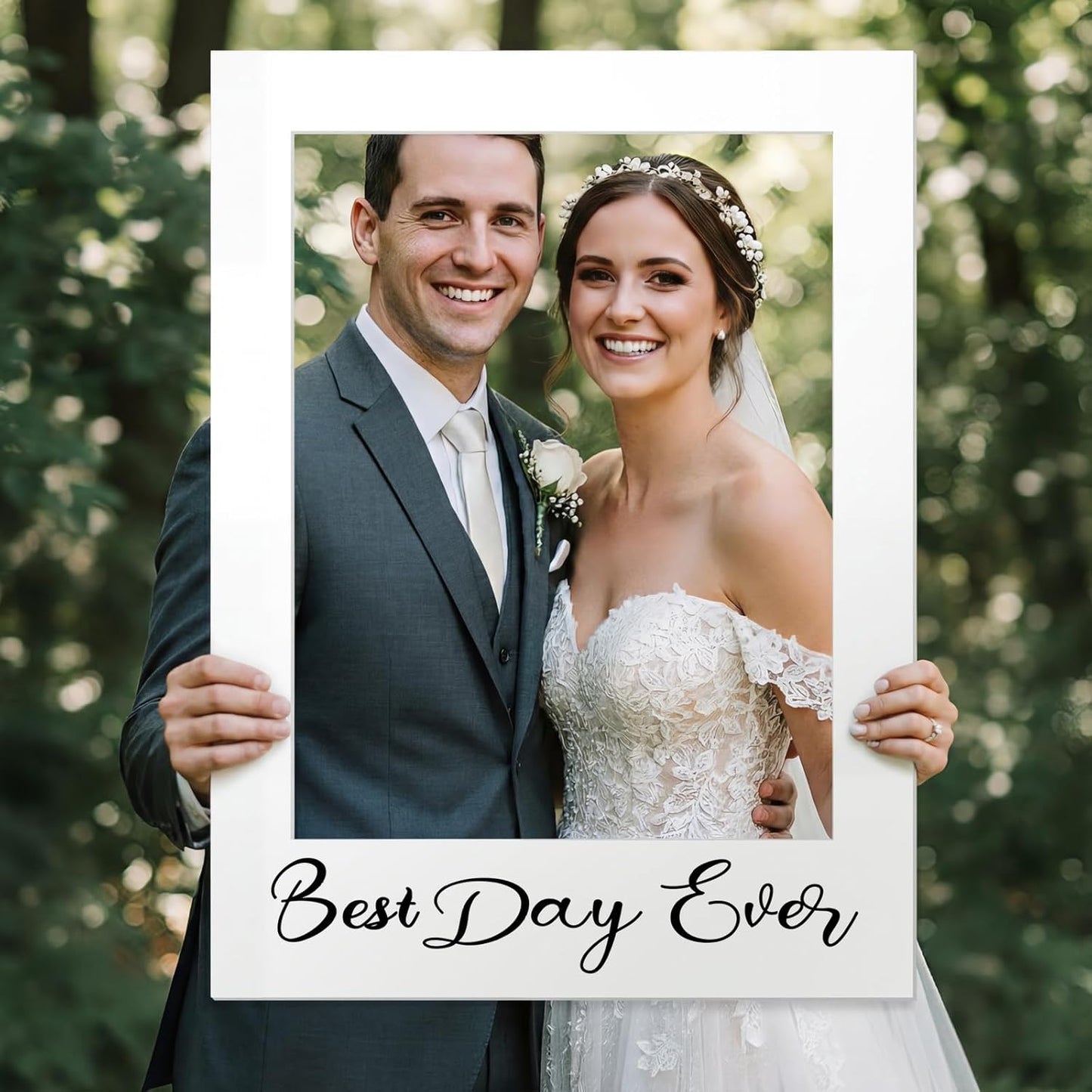 BreezeHug 32 x 24 Inch Large Wedding Photo Booth Props Frame DIY PVC Cutouts Photo Booth Selfie Frame for Wedding Bridal Shower Baby Shower Anniversary Party Supplies Decorations(Eucalyptus)