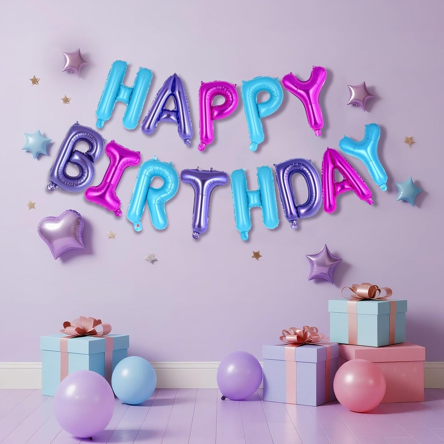 Happy Birthday Balloons Banner, Foil Balloon Personalized Name Letters Balloons Sign Birthday Party Decorations for Women Men Boys Girls Cream