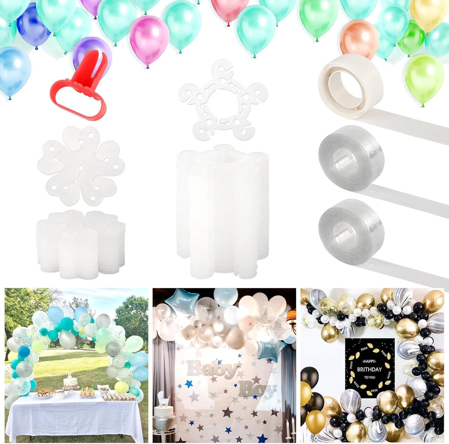 Balloon Clips(120 pcs), Tinabless Balloon Connectors for Decor Balloons Arch, Balloons Column Stand and Flowers - Birthday, Wedding, Baby Shower Party Decorations