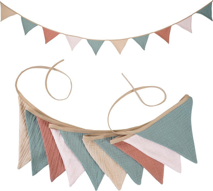 Fabric Bunting Banner, 2 Pack Handmade Neutral String Banner Each 8.5 ft 10 Flags Nursery Wall Hanging Wedding Birthday Home Baby Shower Party Decoration Bunting (Pink Candy)