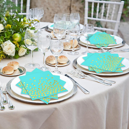 100PCS Blue Party Napkins Gold Dot Cocktail Paper Napkins Beverage Napkin for Birthday Wedding Dinner Disposable Supplies