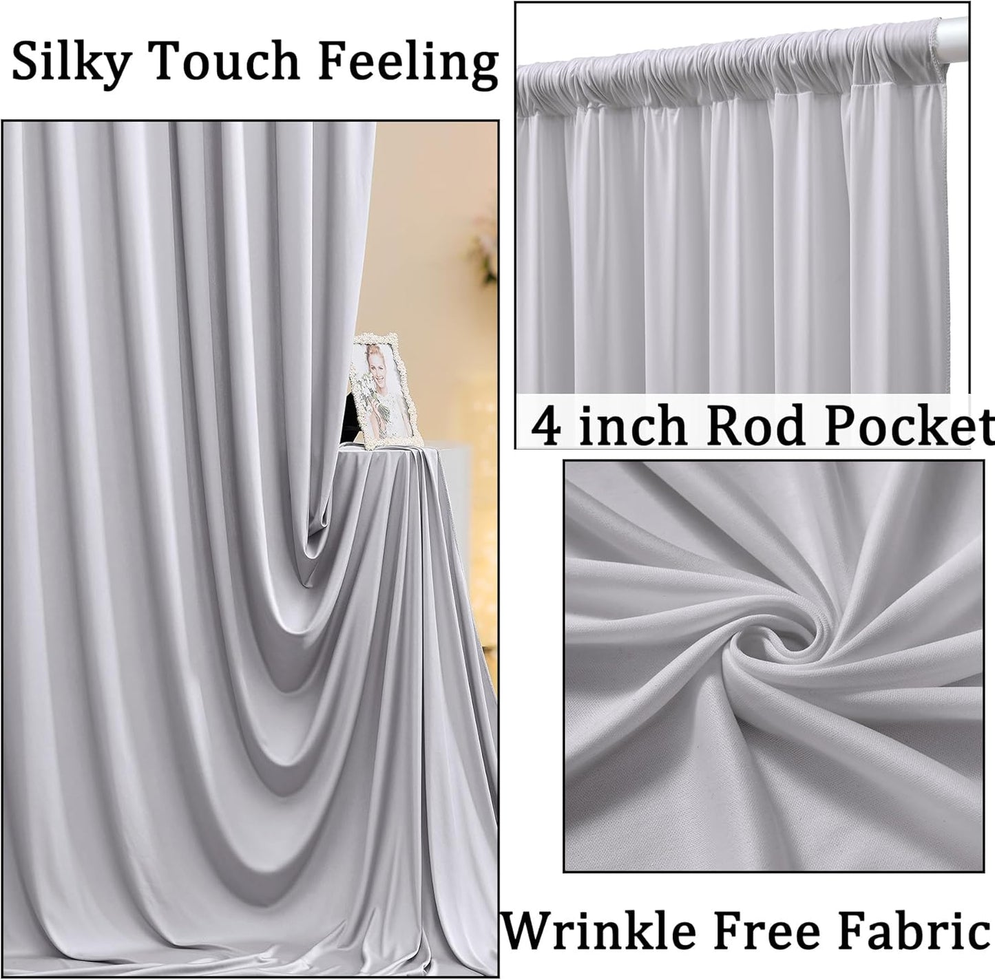 10ftx10ft Black Backdrop Curtains for Weddings Parties, Wrinkle Free 2 Panels Silky Polyester Photo Backdrop Drapes Back Drop Cloth Drapery for Birthday Mother'sDay Photography Background