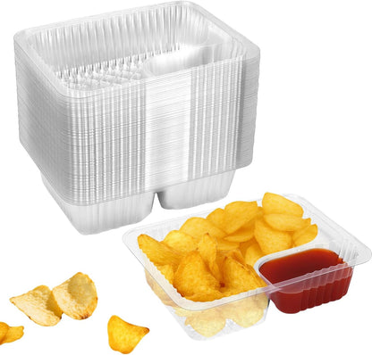 200 Pcs 12oz 6.5''x5'' Plastic Nacho Trays, Small Disposable Tray for Nachos & Cheese Dip, Clear Nacho Containers for Chip, 2 Compartment Movie Night Snack Trays Great for Snacks, Fair Foods