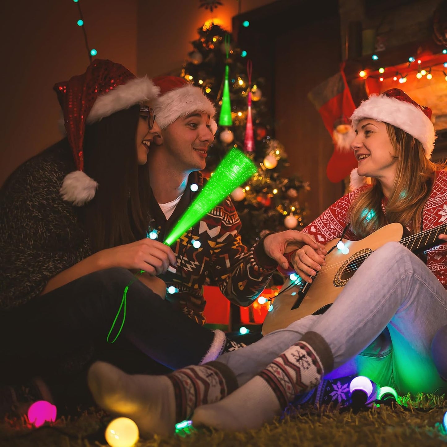24 Pack Red Glow Fiber Optic Wands Bulk Huge Light up Wand Glow Sticks 14.2 Inch with 3 Light Modes for Christmas Valentine's Day 4th of July Concerts Clubs